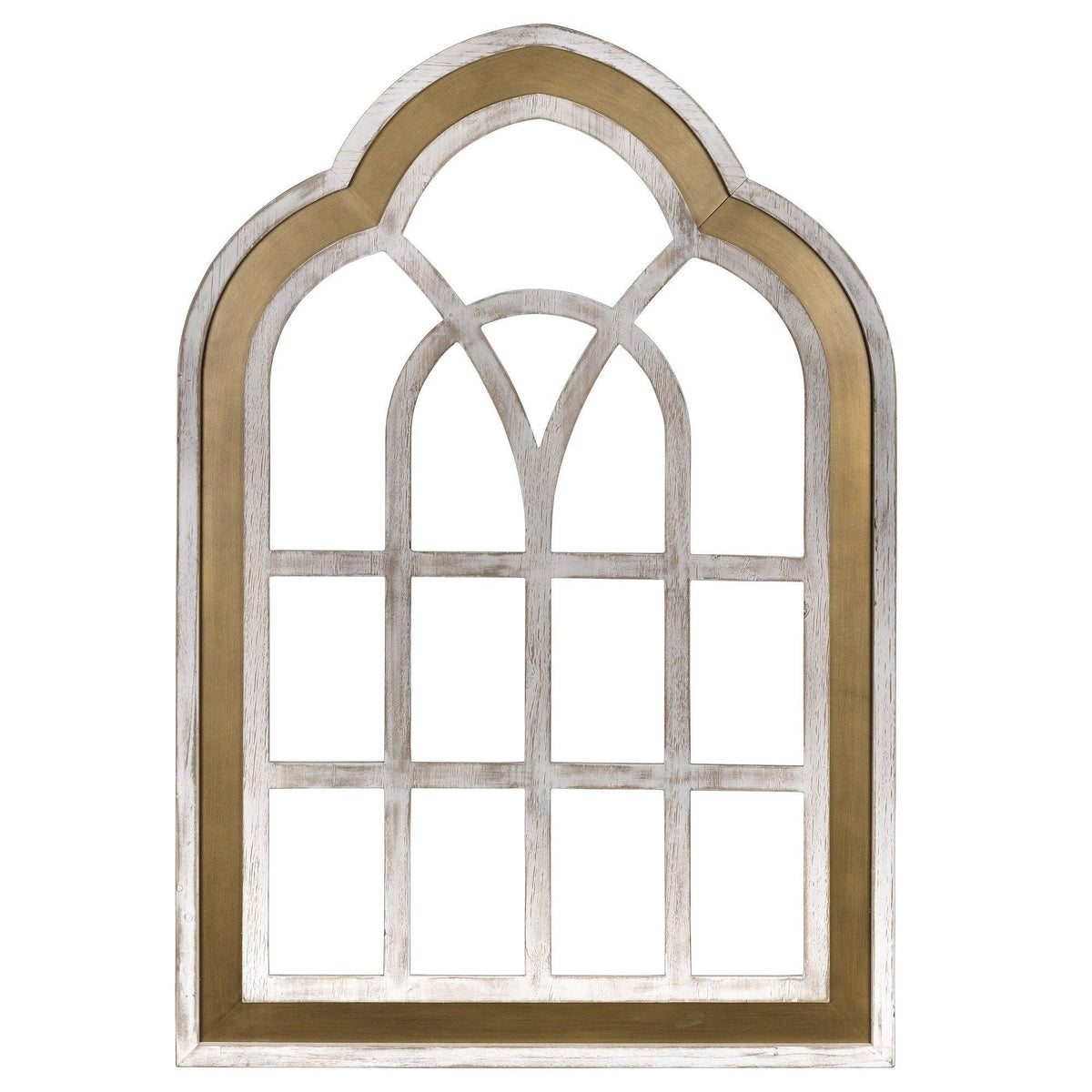 Distressed White and Gold Cathedral Window Wall Decor Y597