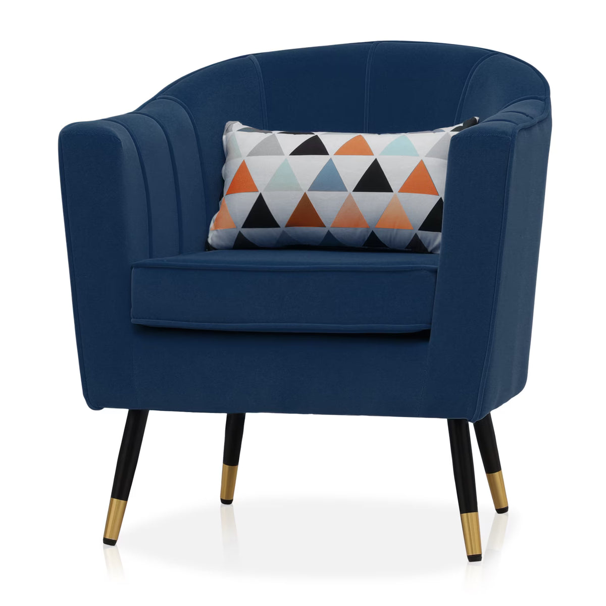 Navy Blue Upholstered Barrel Chair with Pillow R962