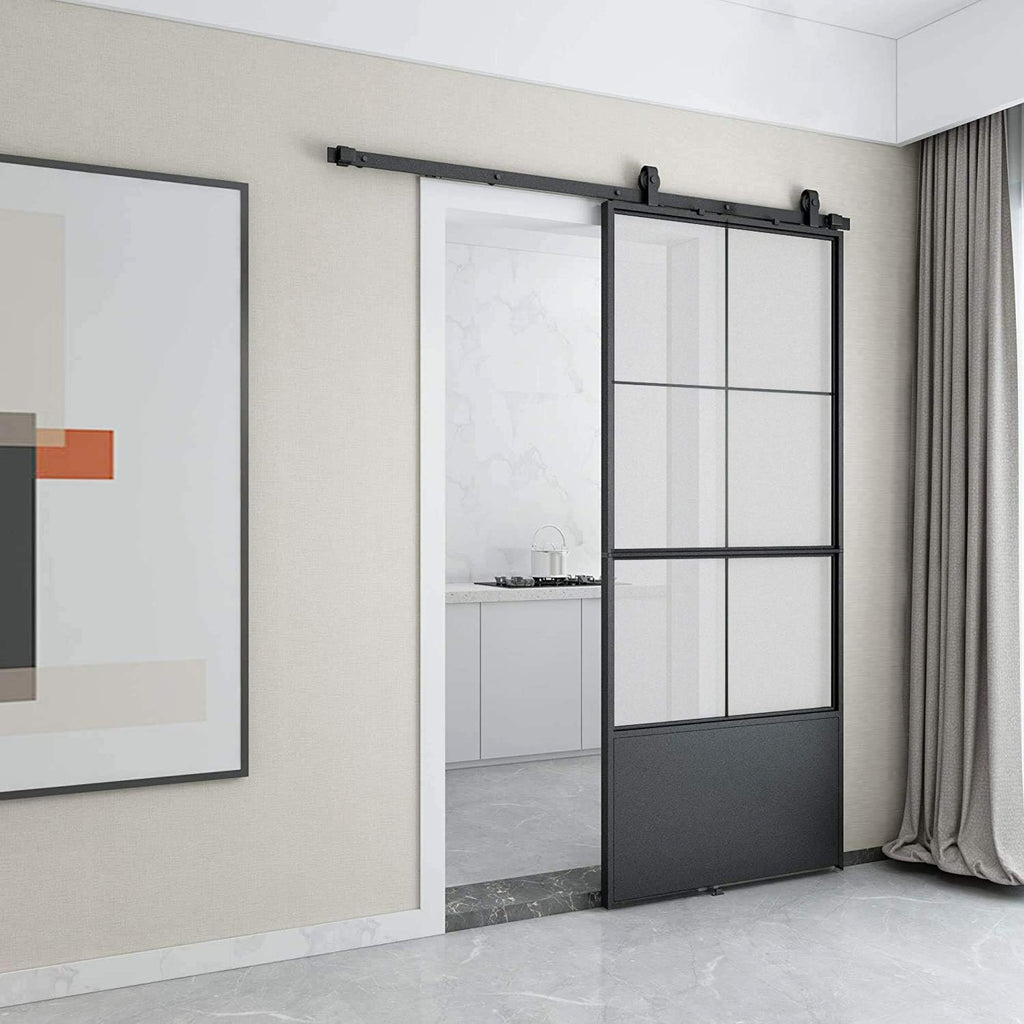 36in x 84in Frosted Glass Sliding Barn Door with Soft Close Hardware Kit Q77700