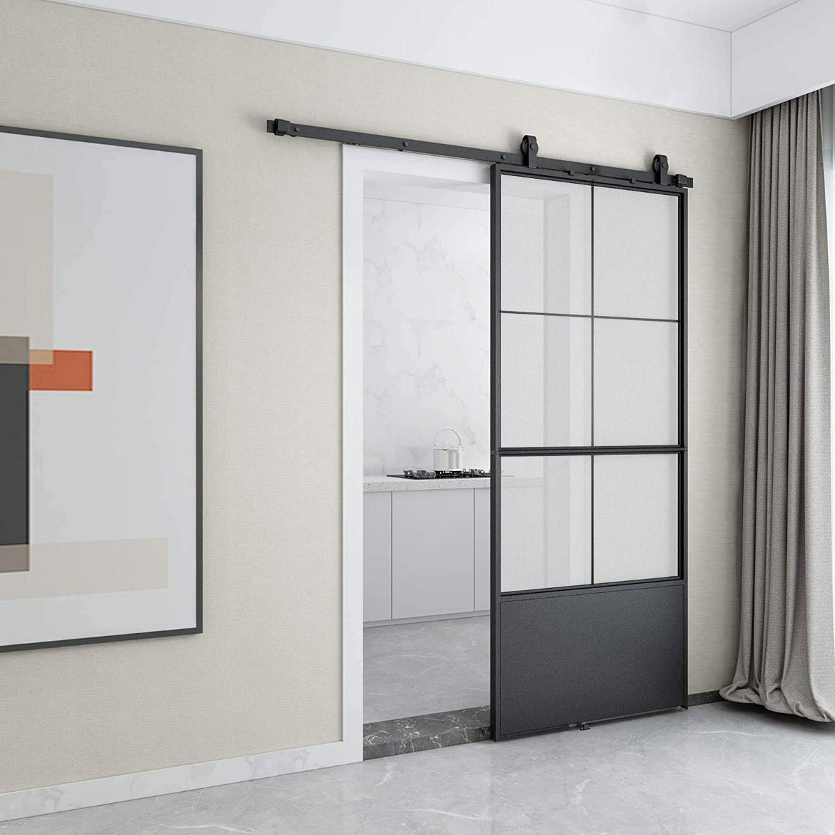 36in x 84in Frosted Glass Sliding Barn Door with Soft Close Hardware Kit Q77700