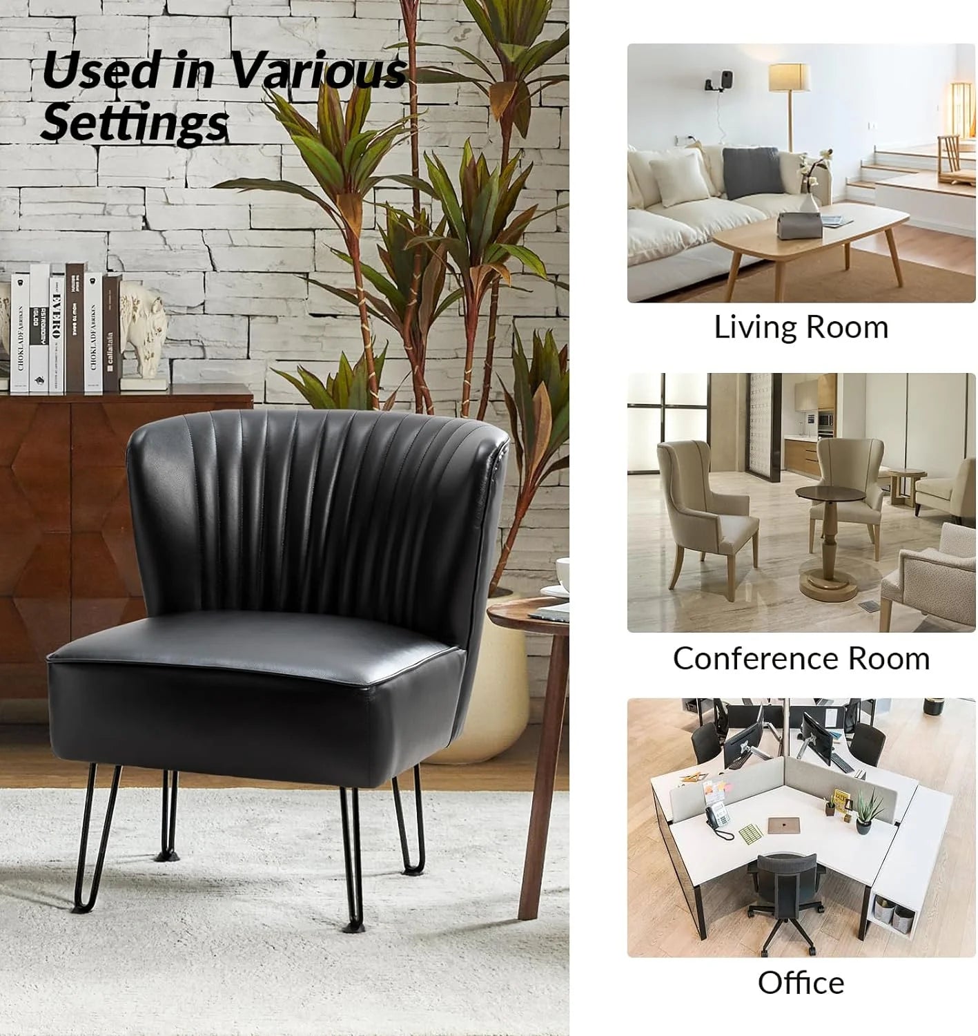Faux Leather Accent Chairs Set Of 2 With Metal Base, Black T444