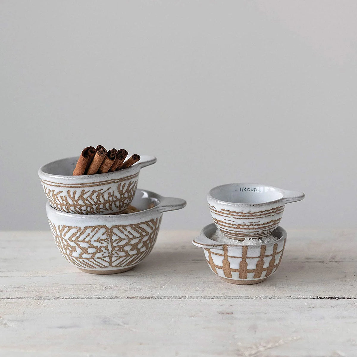 White Stoneware Measuring Cups, Set of 4 A223