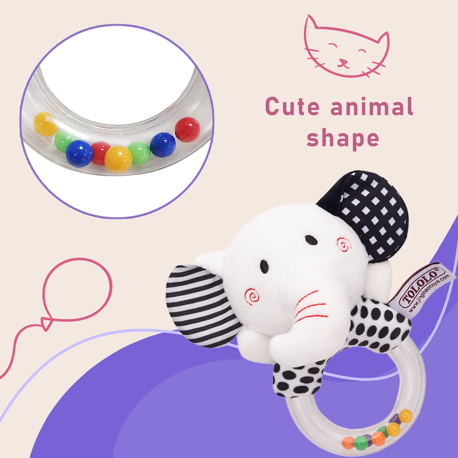 Baby Soft Rattles Teether Plush Rings for Infants U9958