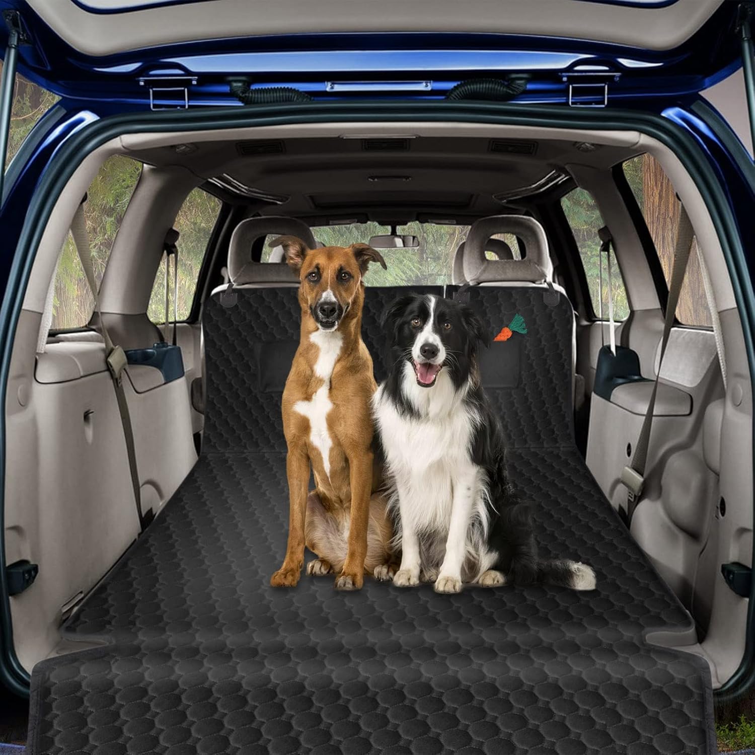 Black Waterproof Oxford SUV Dog Cargo Liner with Zippers and 2 Pockets S504