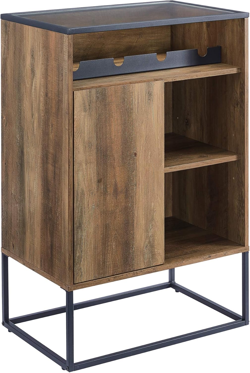 Rustic Oak Wood and Glass Bar Cabinet S110605