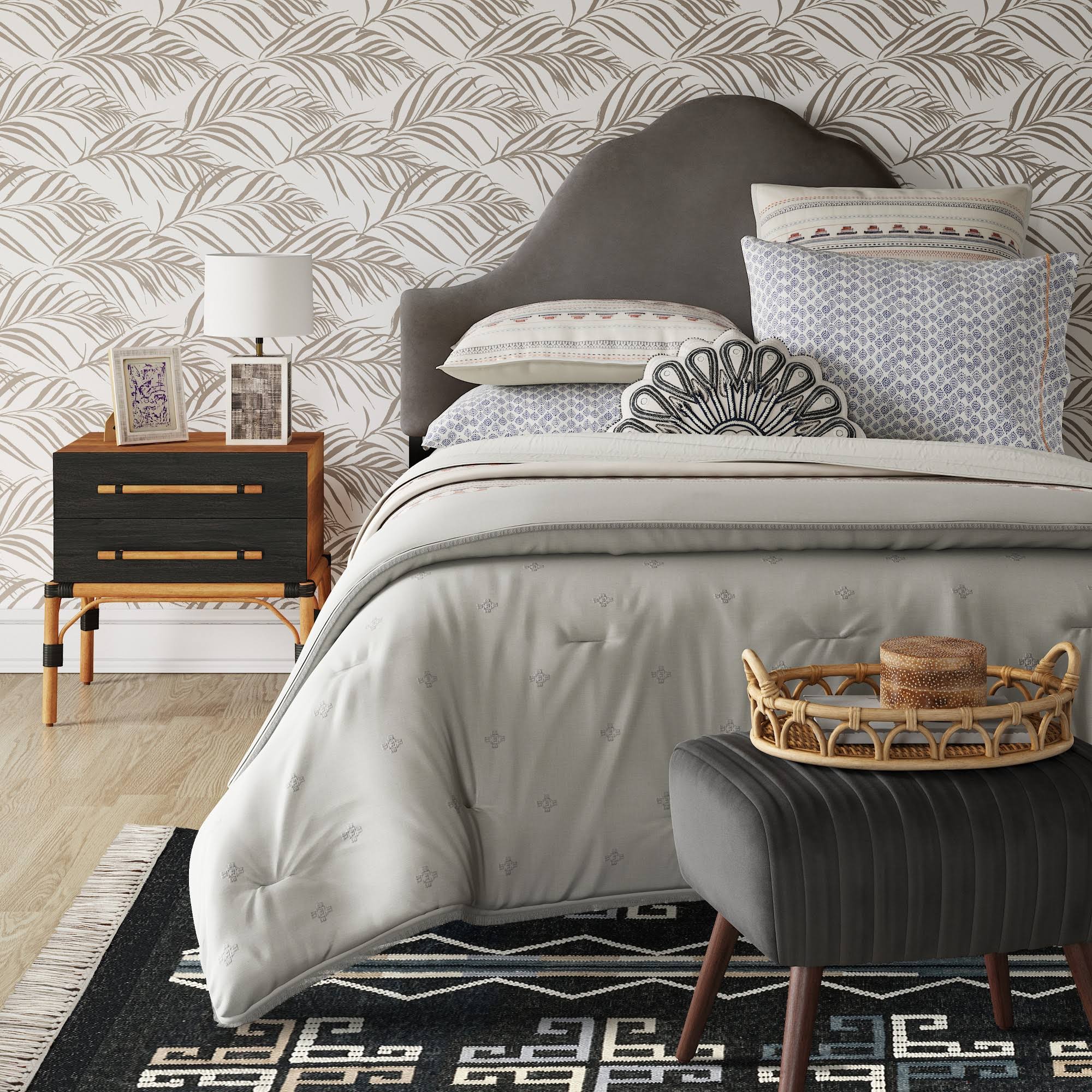 Gray Velvet Arched Headboard J75889
