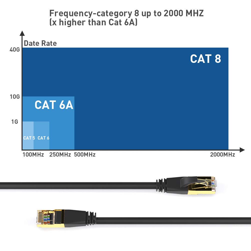 Cat 8 Ethernet Cable 100 ft, RJ45 Gold Plated Connector, Pack of 2 U60755