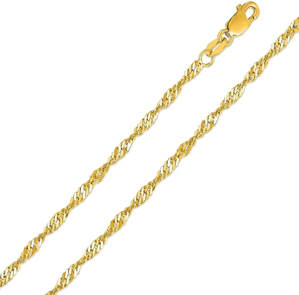 14K Yellow Gold 2mm Singapore Pendant Chain Diamond Cut Rope Link Necklace X2040