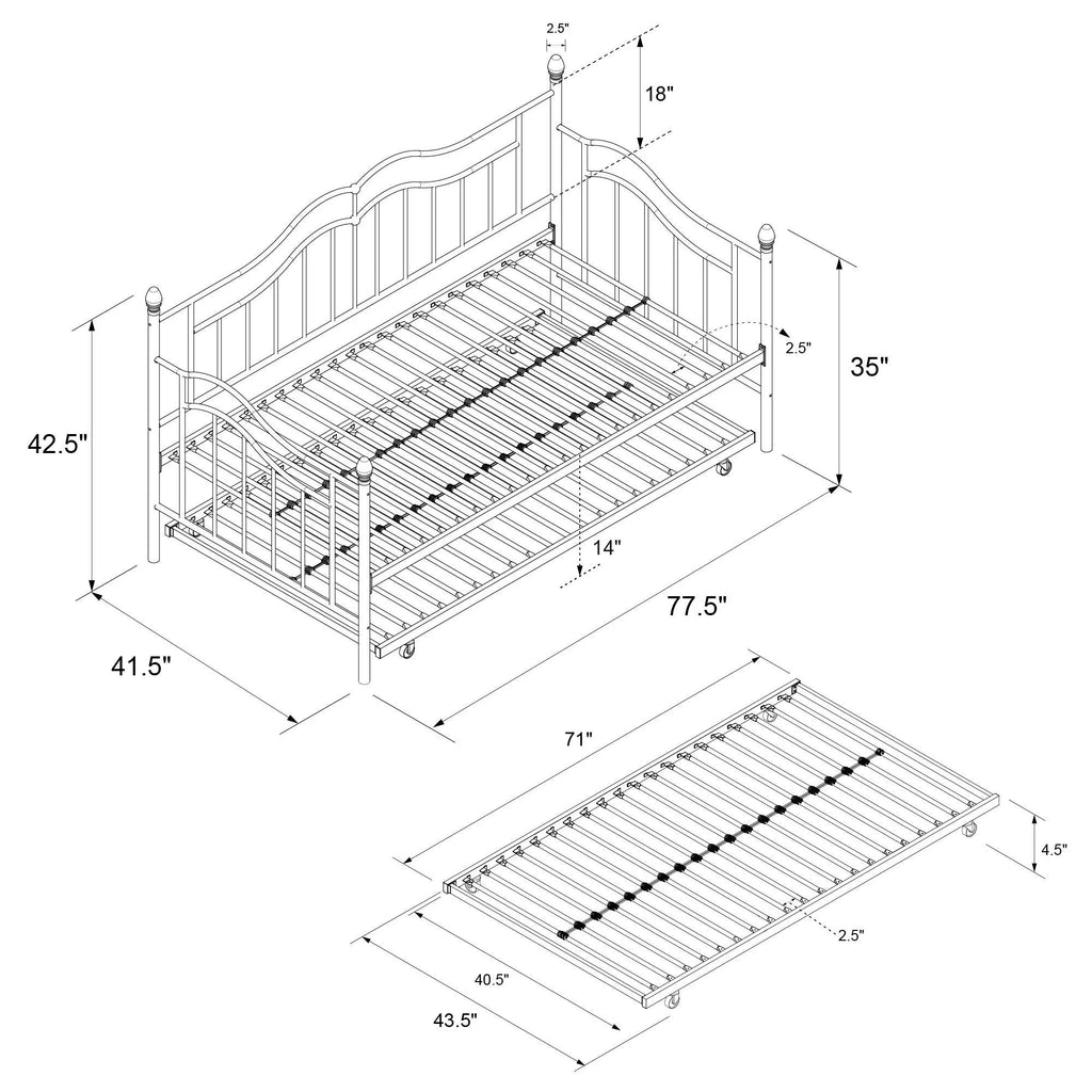 Bronze Metal Daybed And Trundle, Twin/Twin Size Frame C376