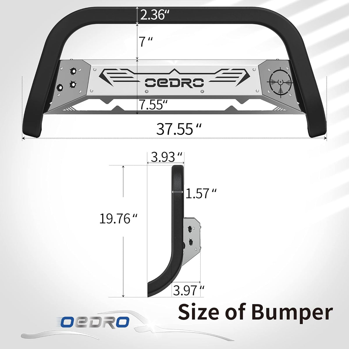 Chrome and Black Truck Brush Push Bumper Guard with Skid Plate Light Mount Y187