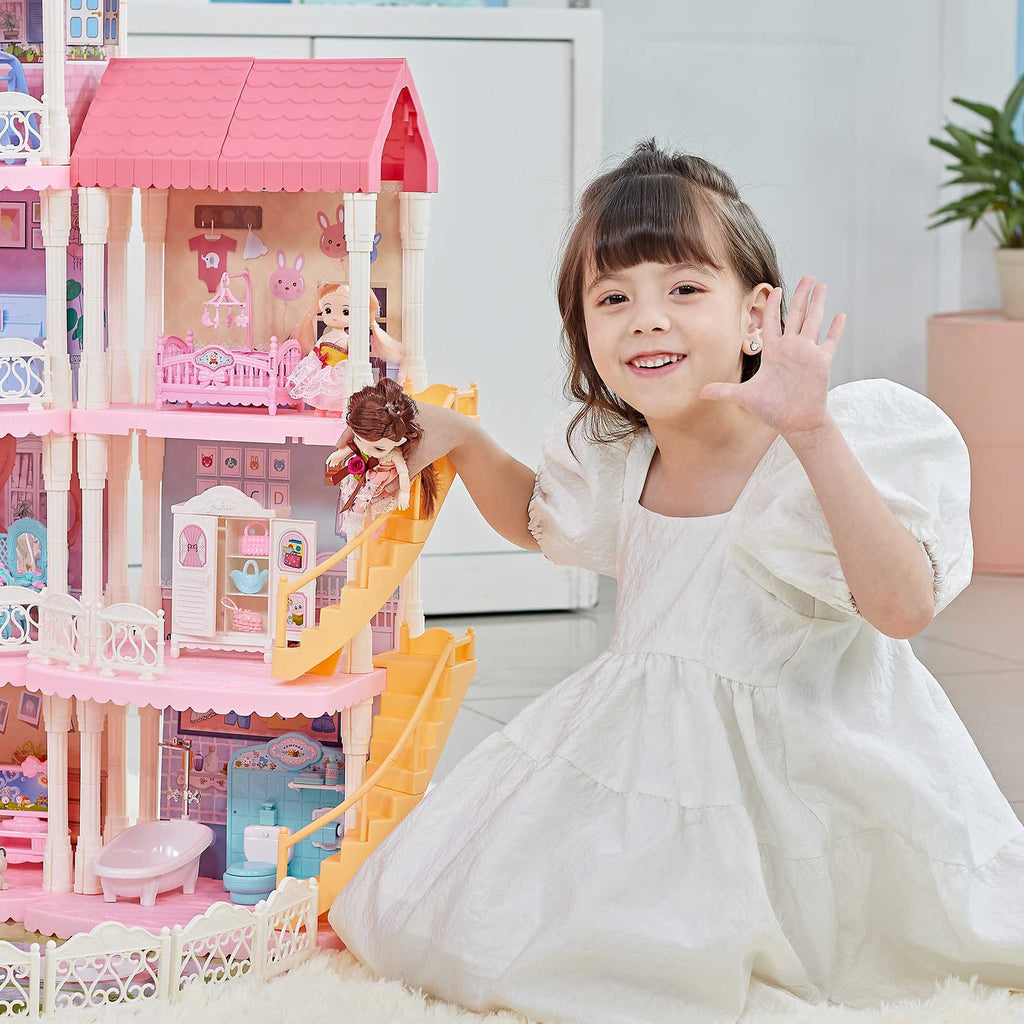 DIY Dollhouse Assembly Kit Castle Villa 4 Layers 11 Rooms with Light U536