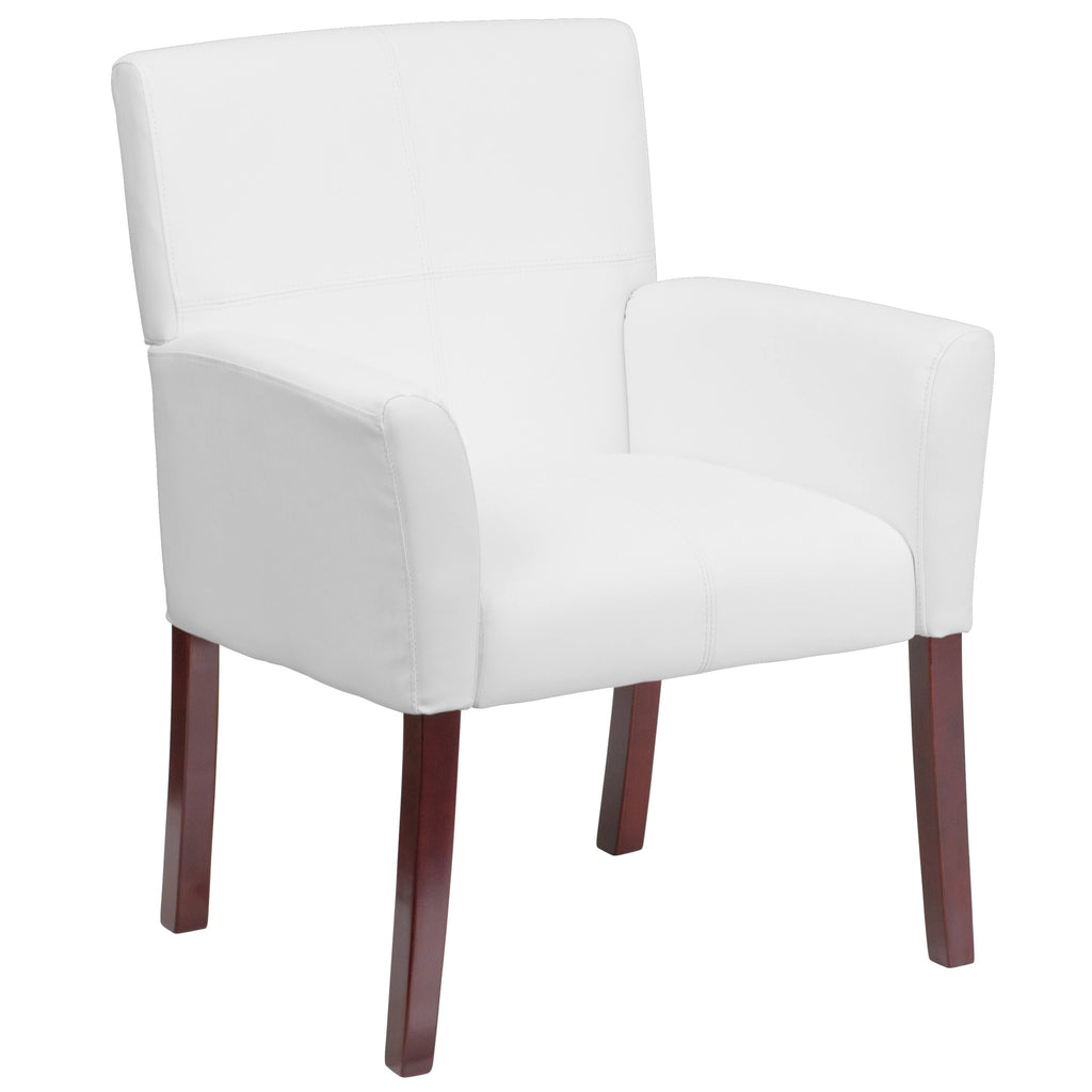 White Executive Side Reception Chair with Mahogany Legs W467145