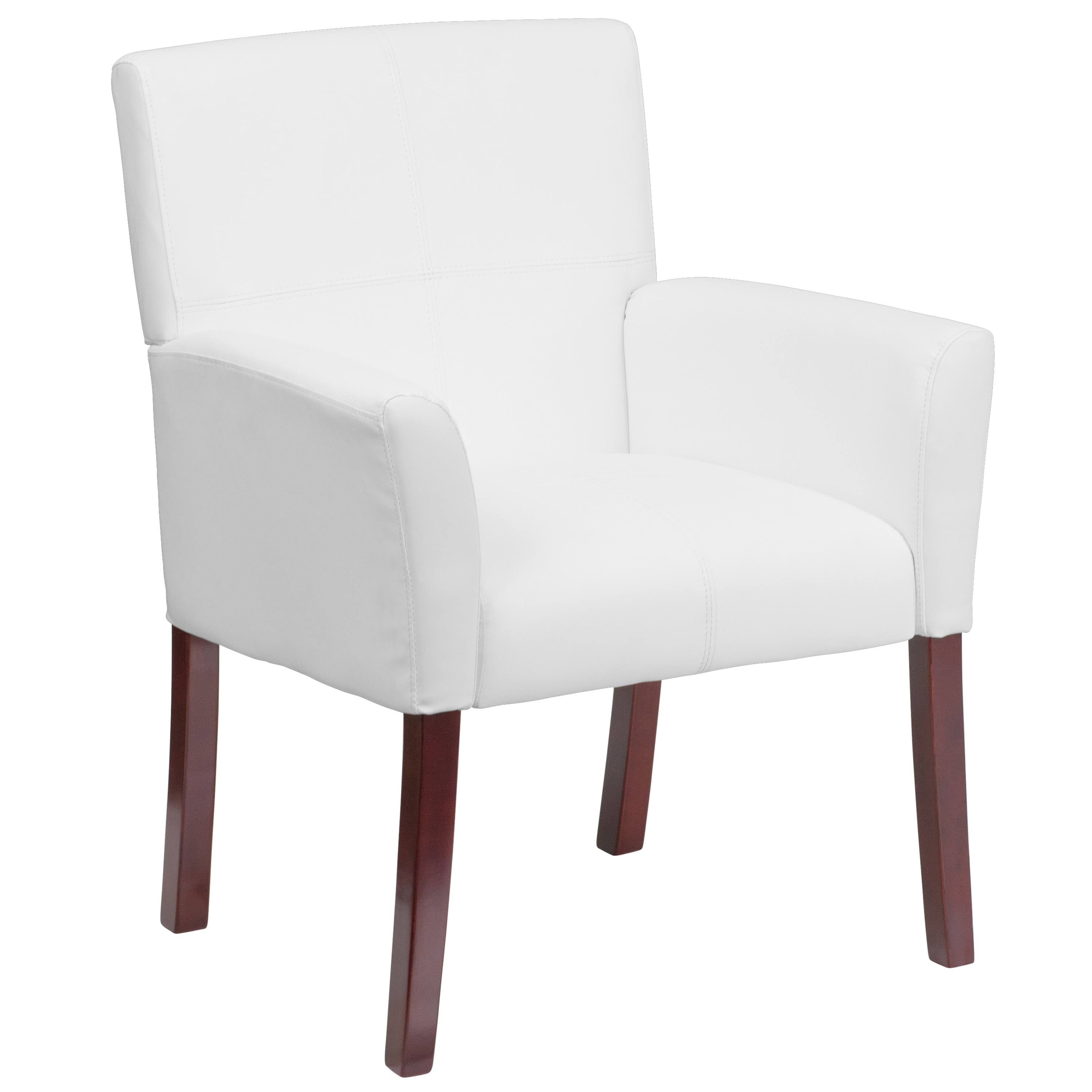 White Executive Side Reception Chair with Mahogany Legs W467145