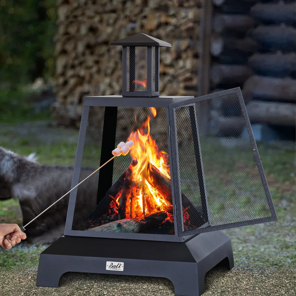 Black Steel Wood Burning Fire Pit Chimenea F191