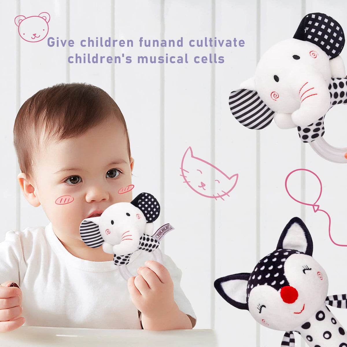 Baby Soft Rattles Teether Plush Rings for Infants U9958