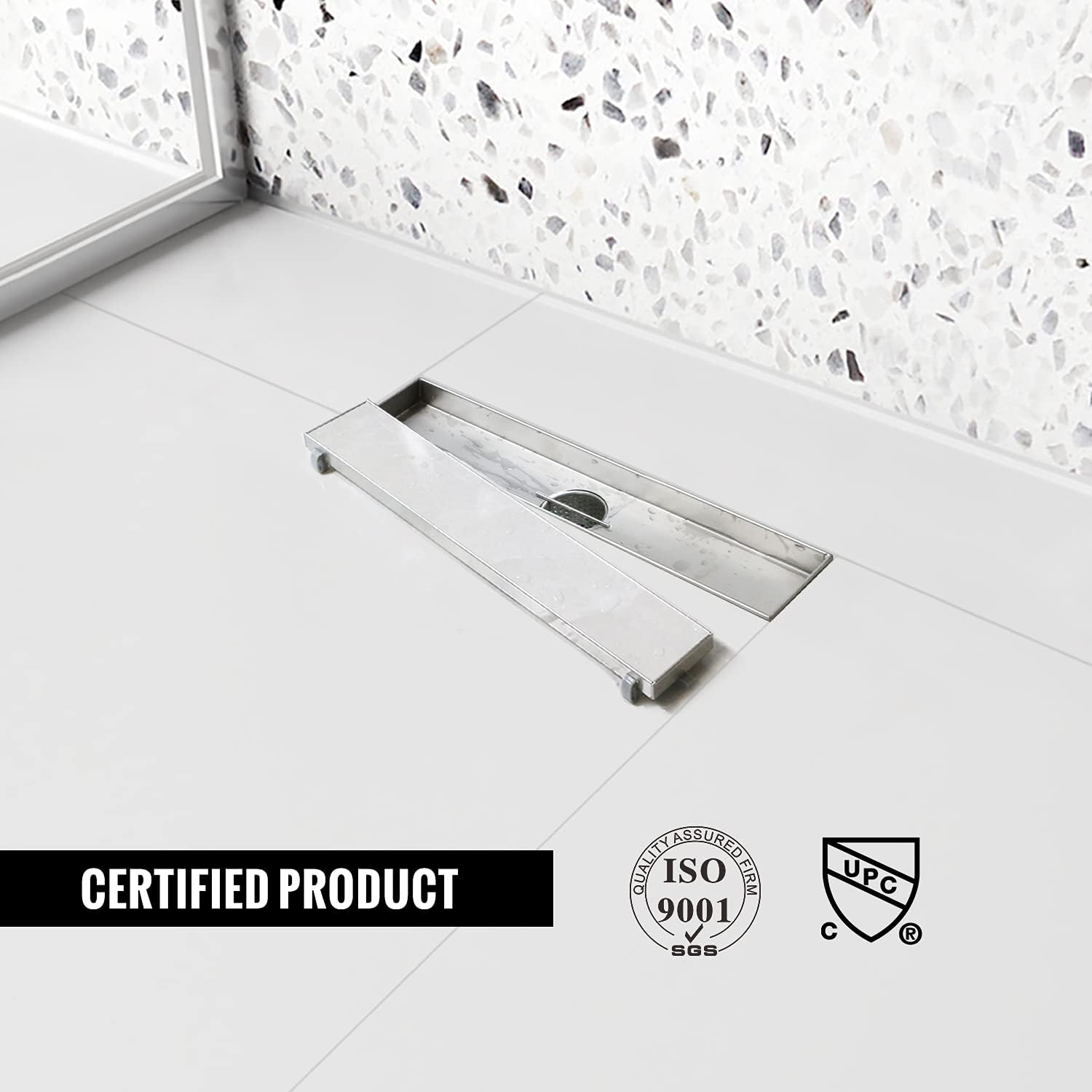 Linear Shower Drain 24 inch with Tile Insert 2-in-1 Panel, Brushed 304 Stainless Steel, Pack of 2 Y71964