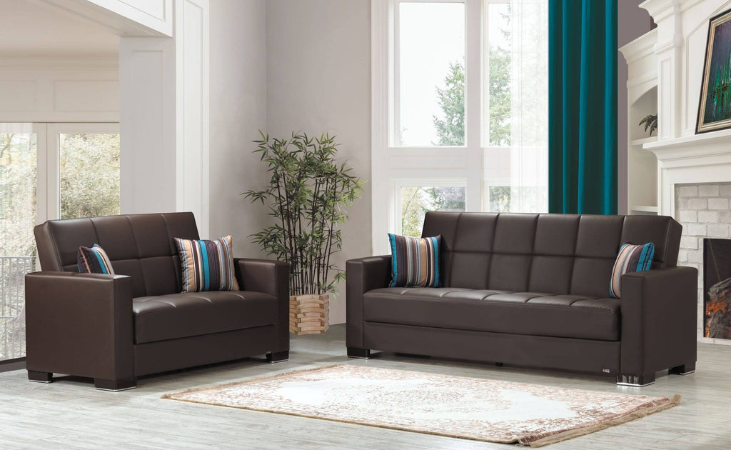 Brown PU Leatherette Loveseat I697