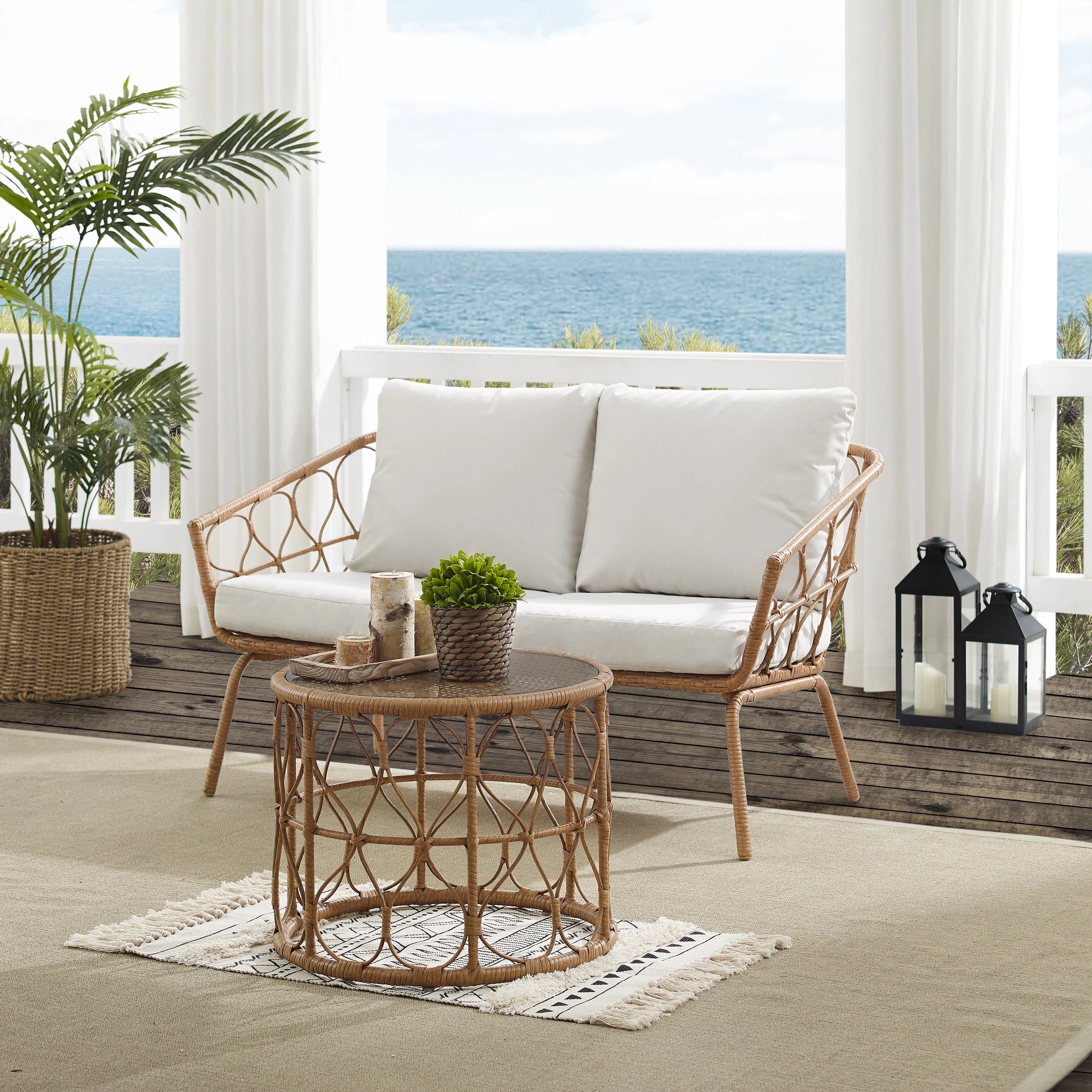 Natural Wicker Outdoor Conversation Set Q653