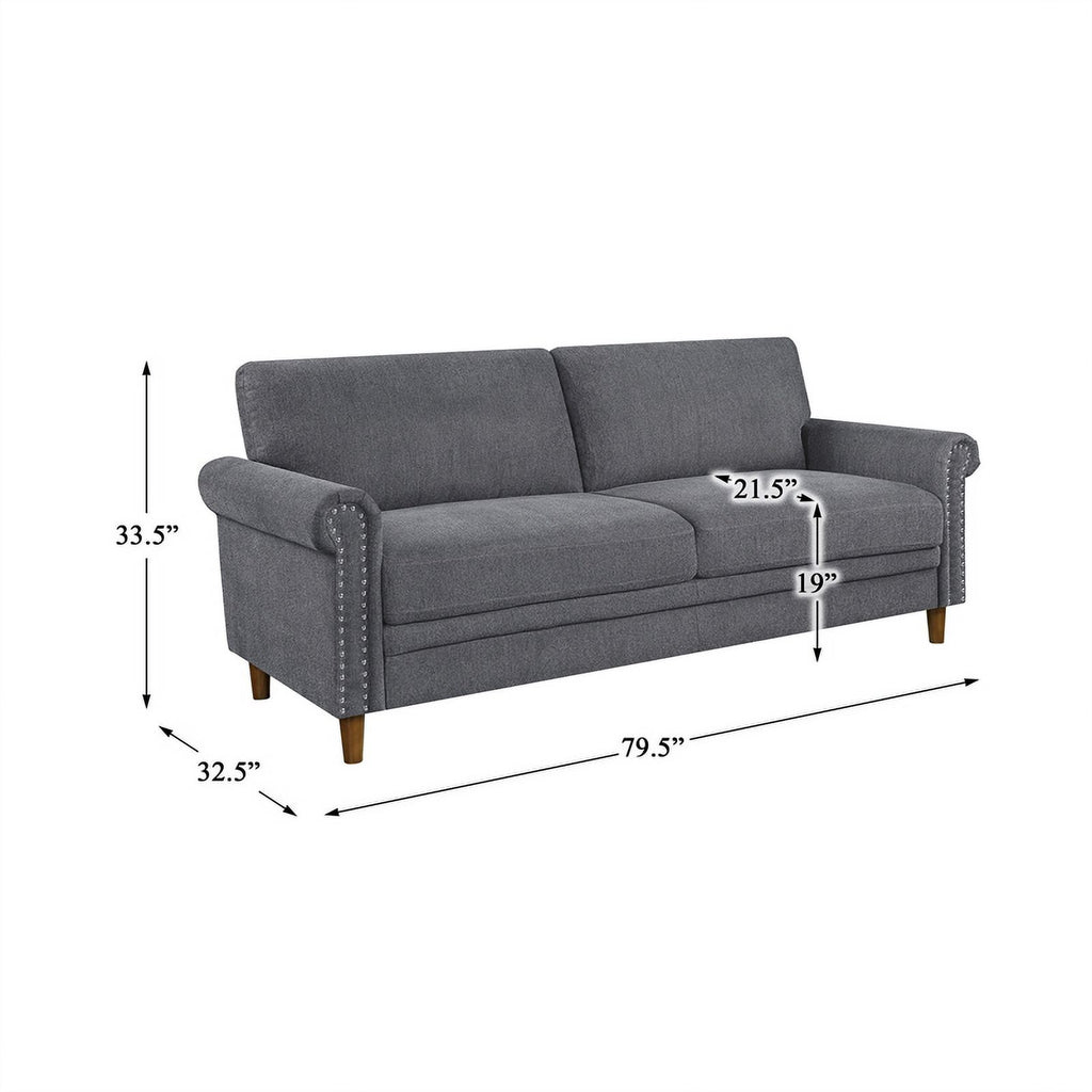 Dark Gray Fabric Upholstered Sofa with Roll Arms O1548