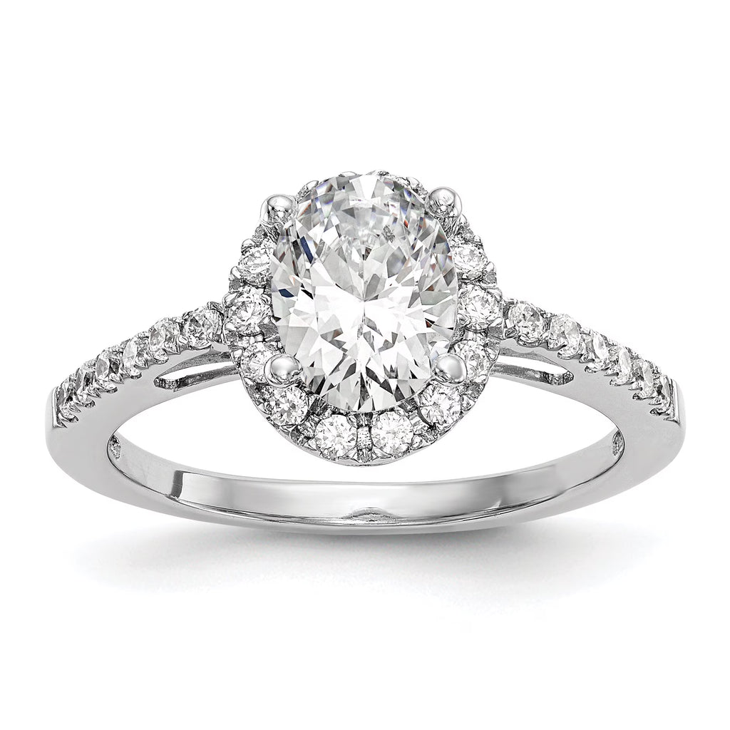 0.50ct CZ Solid 14K White Gold Oval Halo Engagement Ring J812