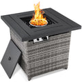 28in Propane Gas Fire Pit Table Outdoor Wicker with Glass Beads Tank Holder Ash Gray C3763