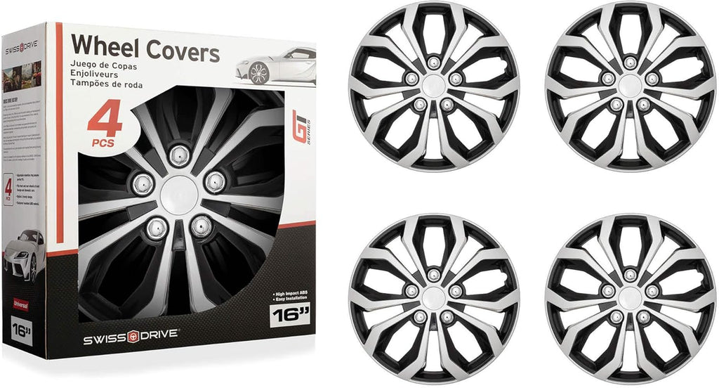 Black and Silver 16-Inch Wheel Hub Cover Set of 4 D4471