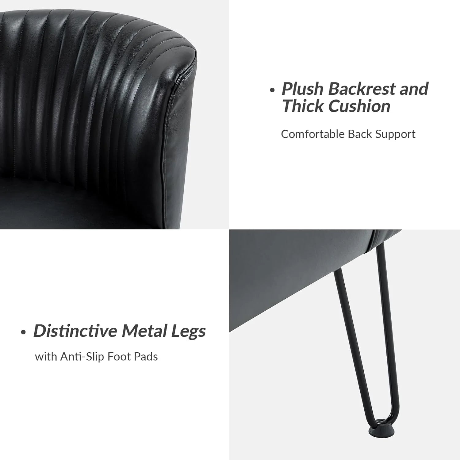 Faux Leather Accent Chairs Set Of 2 With Metal Base, Black T444