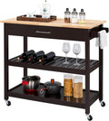 White 3 Tier Rolling Kitchen Cart with Solid Wood Countertop L673