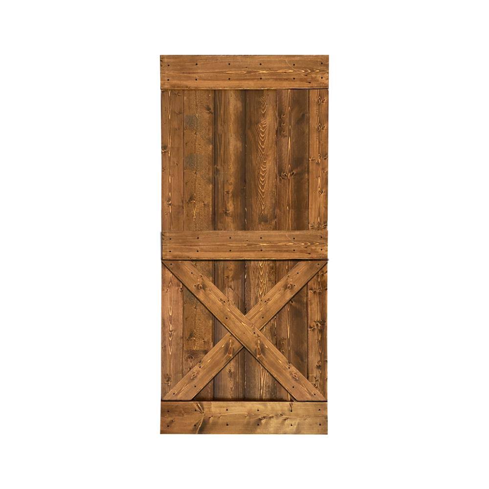 Walnut Stained Solid Knotty Pine Wood Interior Sliding Barn Door Slab H31866