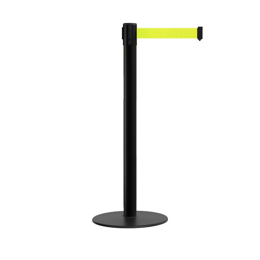 Retractable Belt Barrier Stanchion with Steel Base, Black Post, 9ft. Belt T72537