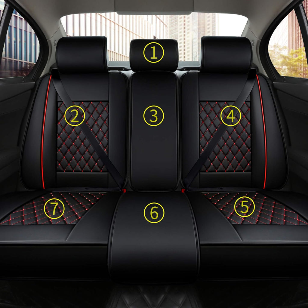 2 Pcs Black with Red Line Waterproof PU Leather Car Seat Cover J8464