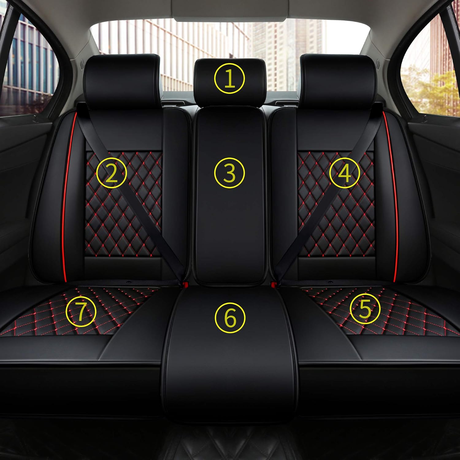 2 Pcs Black with Red Line Waterproof PU Leather Car Seat Cover J8464