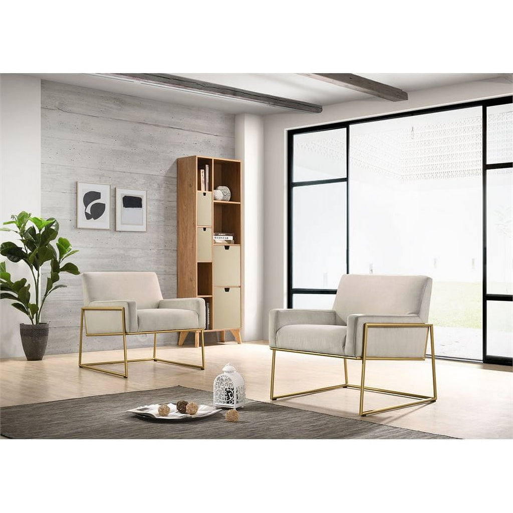 Steel & Velvet Upholstered Lounge Accent Chair in Abalone Gray N762384