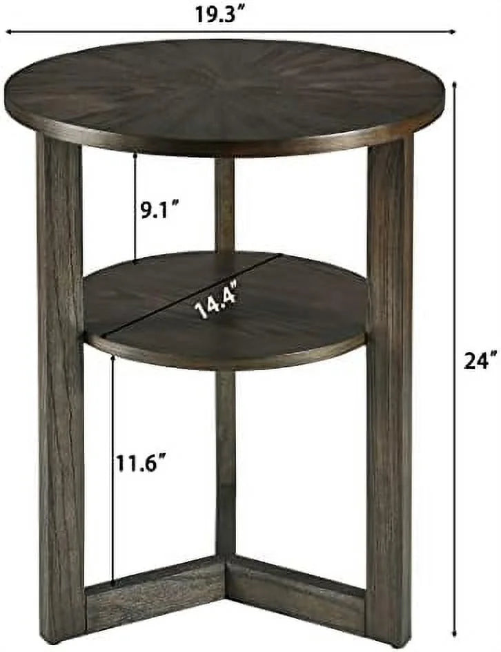 Round End Table Solid Wood 2-Tier Rustic Brown D2272