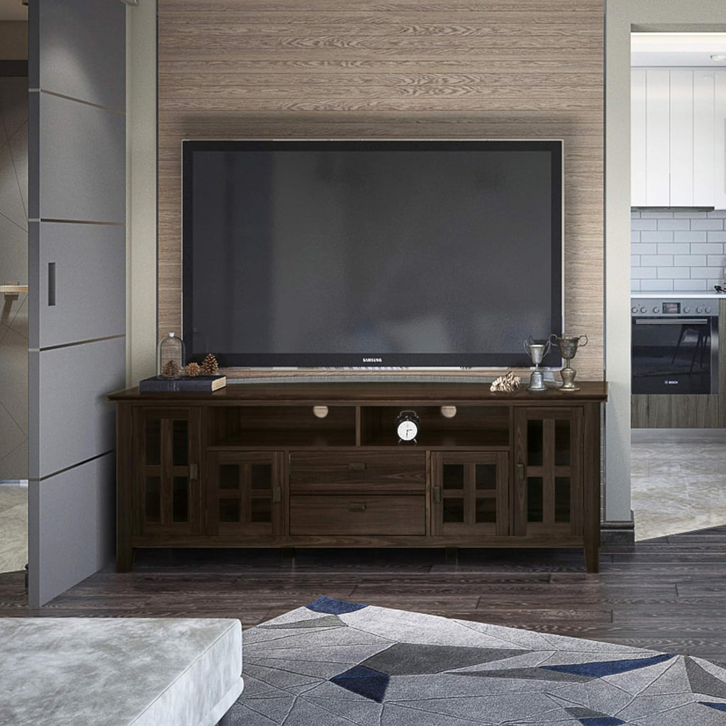 72 inch Solid Wood TV Media Stand with Glass Doors A498798