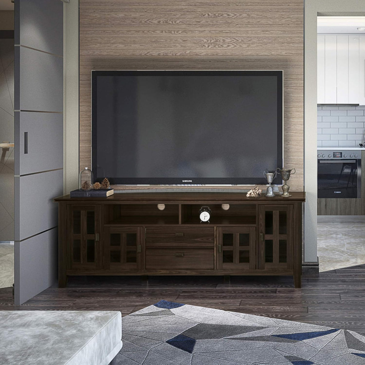 72 inch Solid Wood TV Media Stand with Glass Doors A498798