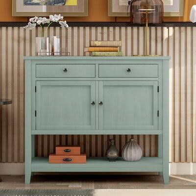 Retro Green Console Table with 2 Drawers, 2 Cabinets and 1 Shelf G779