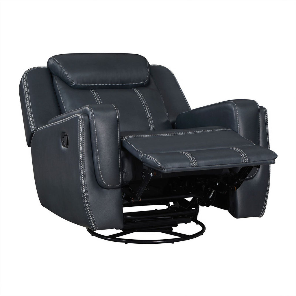 Blue Swivel Faux Leather Glider Reclining Chair U535