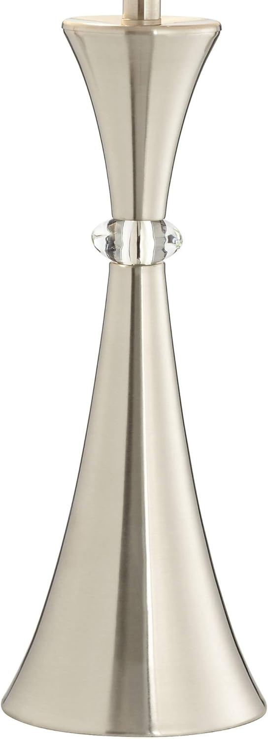 Silver Metal White Fabric Drum Table Lamps Set of 2 B1630