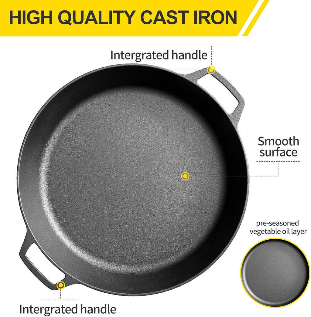 Pre-Seasoned Cast Iron 15 Dual Handle Frying Pan F8976