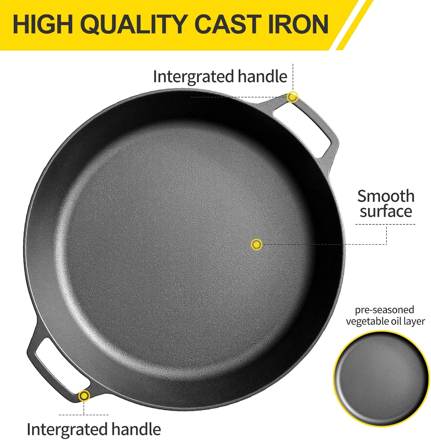 Pre-Seasoned Cast Iron 15 Dual Handle Frying Pan F8976
