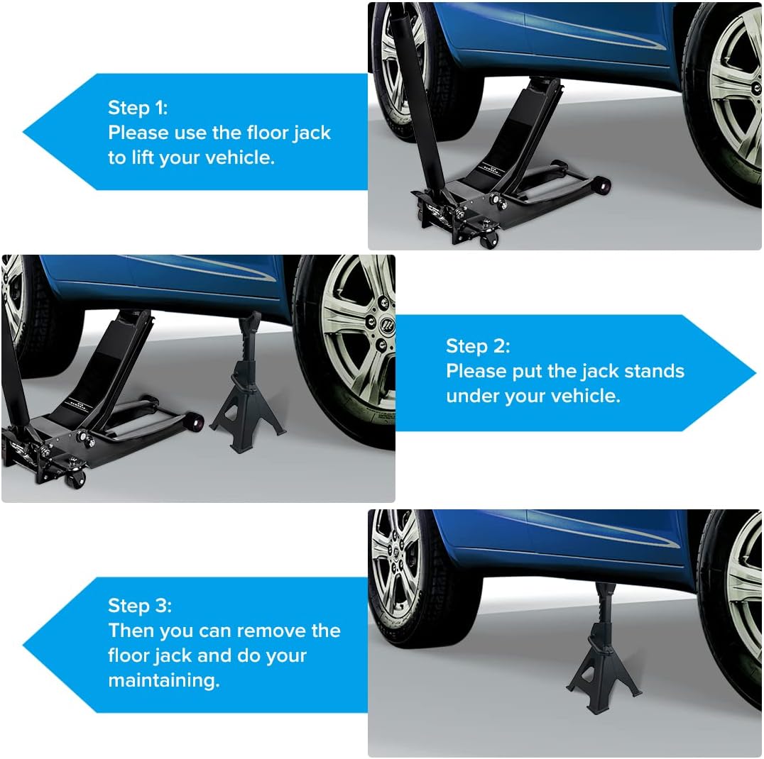 6 Ton Capacity Steel Jack Stands, 1 Pair, Black S17458
