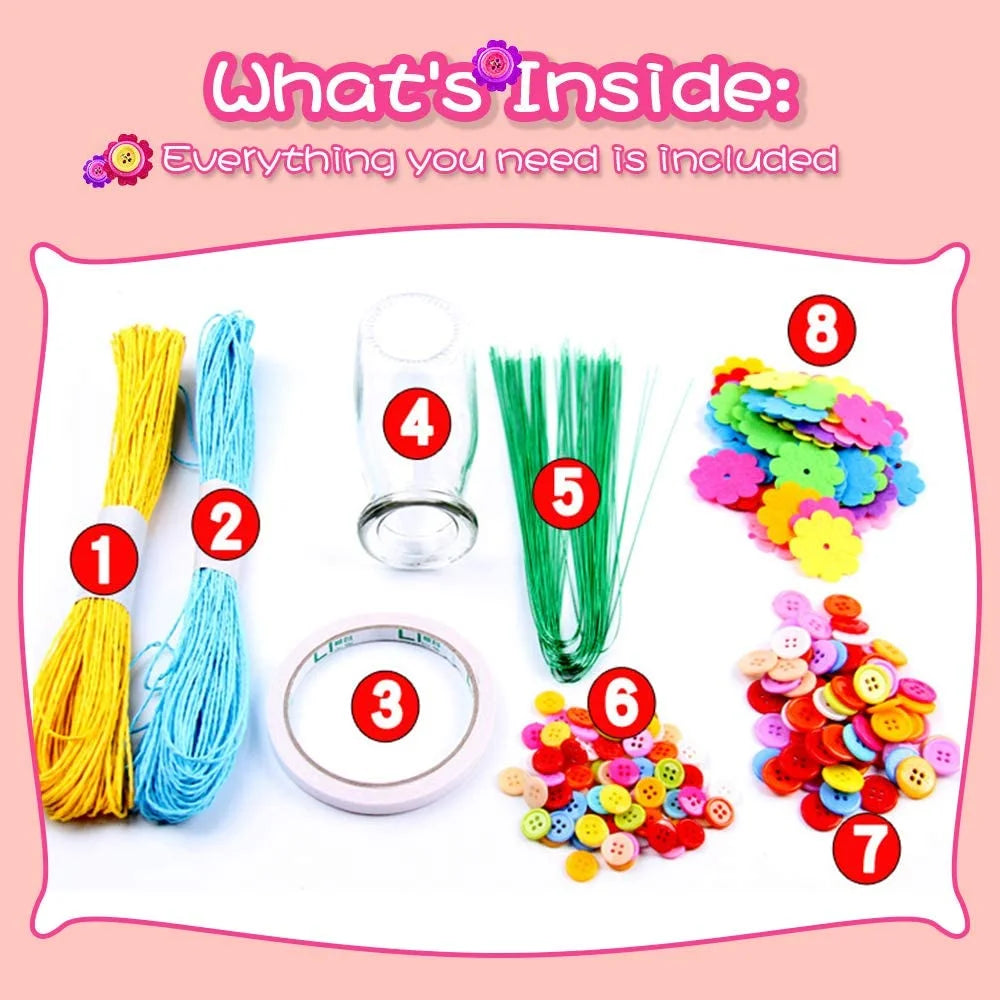 Colorful Buttons and Felt Flower Kit Vase Arts Toy Craft Project G23070