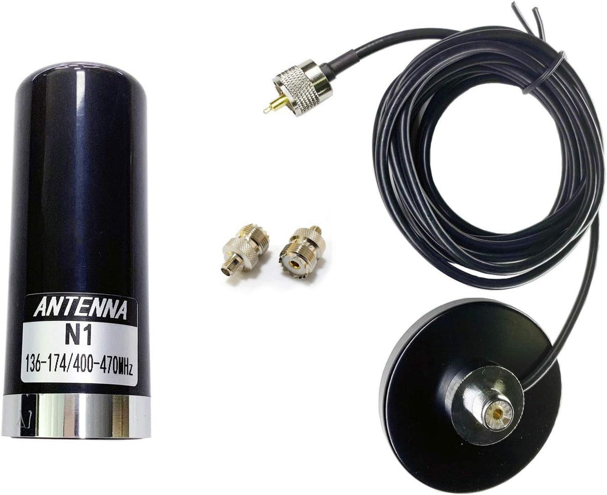 Dual Band VHF UHF Mobile Radio Antenna with Magnetic Base, PL259 Male Connector, 13 feet Cable, SMA Female Connector Adapter Z825509
