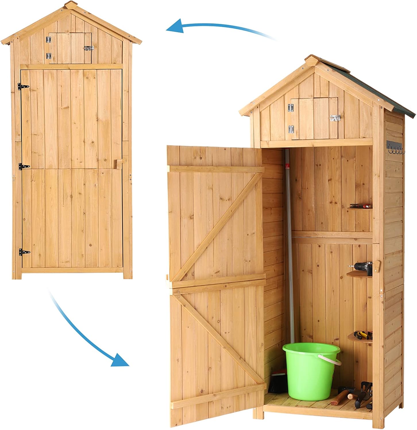 Outdoor Storage Shed Wood Garden Storage Cabinet Waterproof Tool Storage Cabinet with Lockable Doors U45198