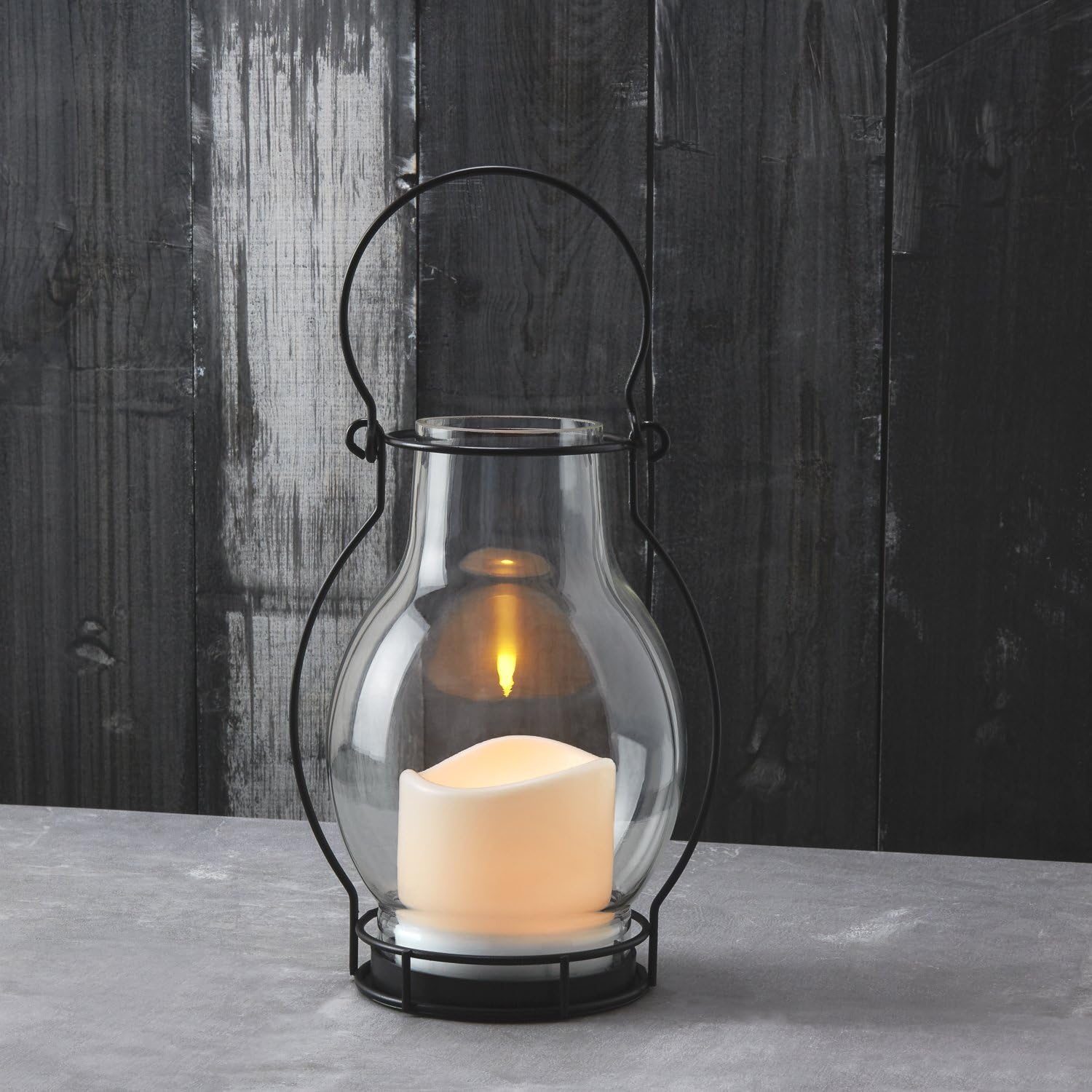 Black Metal Glass Solar LED Lanterns, 10.5 Inch, Warm White, Waterproof X744390