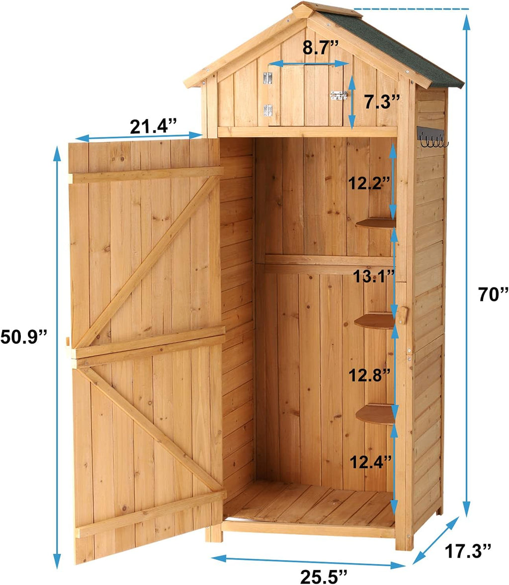 Outdoor Storage Shed Wood Garden Storage Cabinet Waterproof Tool Storage Cabinet with Lockable Doors U45198