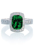 Vintage Emerald and Diamond Halo Wedding Ring on 10k White Gold J24643