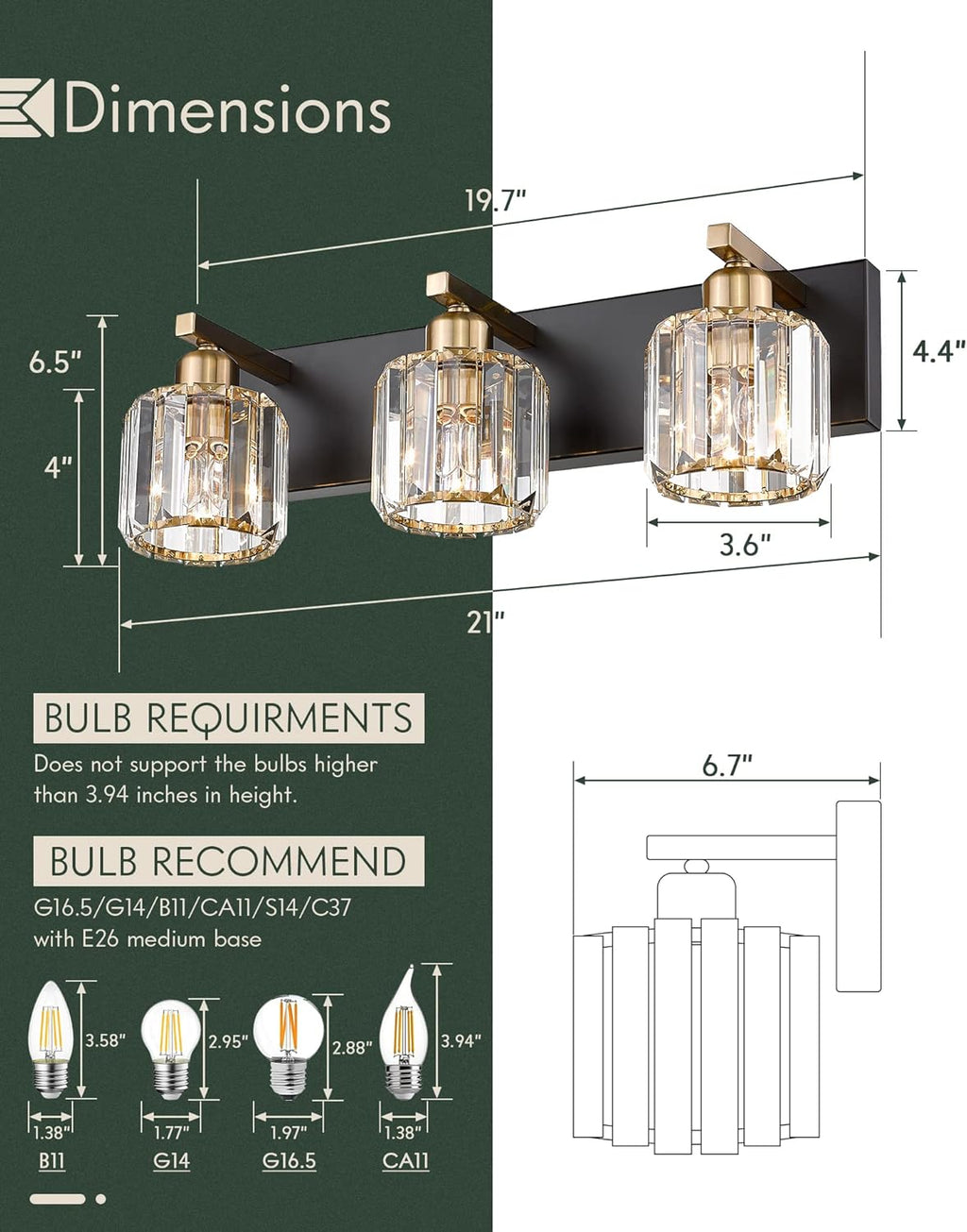 3-Light Crystal Vanity Light with Polished Gold Finish B312