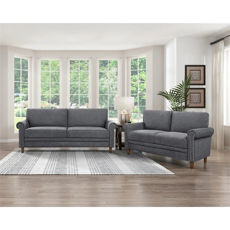 Dark Gray Fabric Upholstered Sofa with Roll Arms O1548